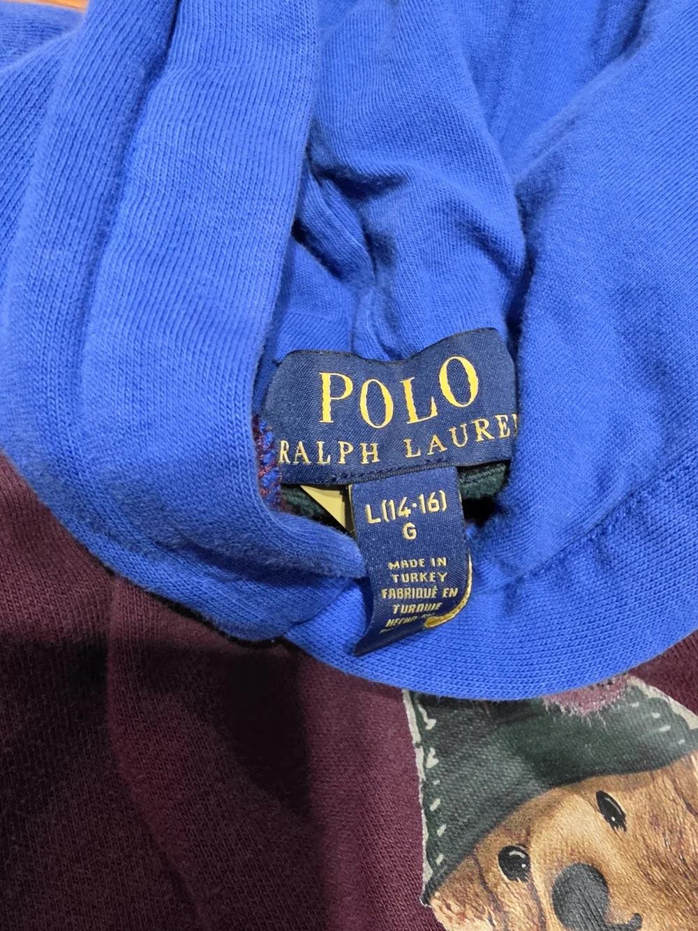 Ralph Lauren Kids Colorblock Polo Bear Hoodies in Gray, Burgundy, Blue & Yellow